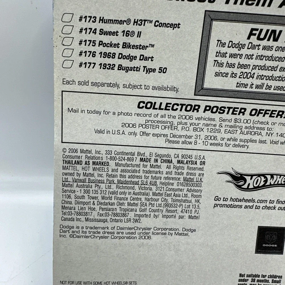 Hot Wheels Collector #176 1968 Dodge Dart 2006 #104 1969‎ Dodge Charger 2005